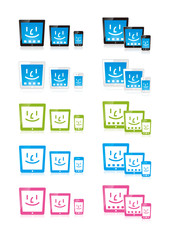 タブレットPCとミニブレットPCとスマートフォンアイコン