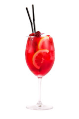 red cocktail with cream, orange and berries