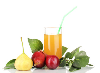 Pear juice with pears isolated on white