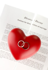 red heart with torn Divorce decree document,