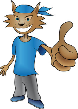 Mascotte de lynx / chat , validation avec le pouce levé