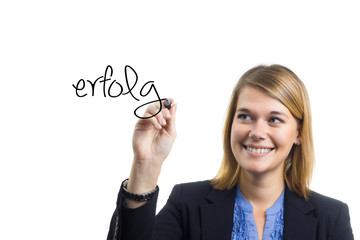 Geschäftsfrau schreibt ERFOLG