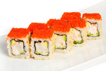 Japanese Cuisine - Sushi (California Roll) on a white background