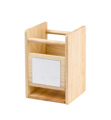 A wooden box decorated by white ceramic tile for storage bottle