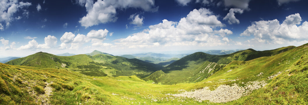 Highest Ukrainian mountain ridges panorama. Chornogora