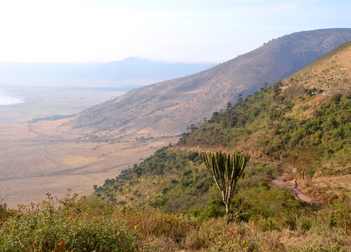 Gravel road leading  down to Ngorongoro crater i