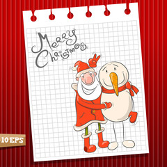 Santa and snowman. Vector Illustration