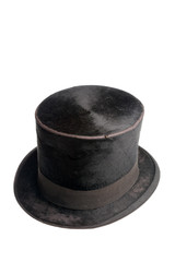 Old black high hat isolated on white background.