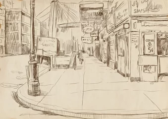 Cercles muraux Café de rue dessiné rue américaine solitaire - dessin à la main