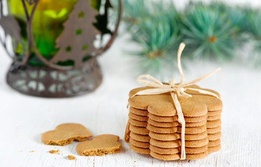 Christmas cookies, lantern with fir branch