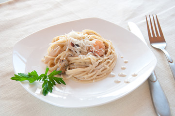Seafood pasta with prawns