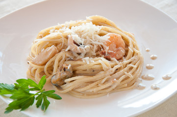 Seafood pasta with prawns