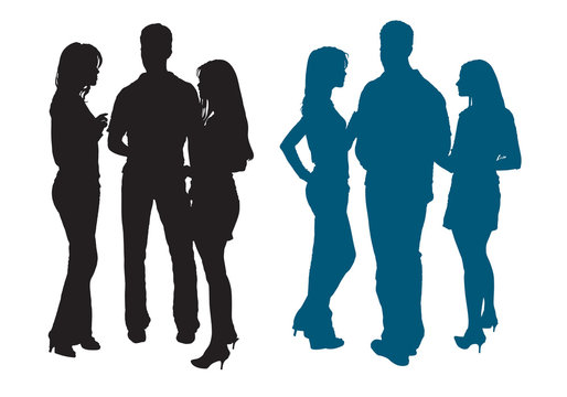 Silhouettes of a group of young women and man