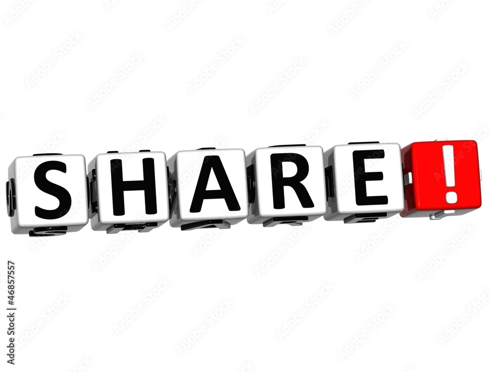 Poster 3d share button click here block text