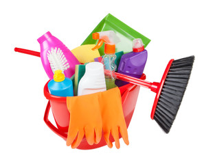 cleaning products isolated on white