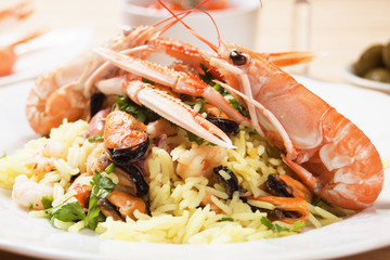 Shrimps and seafood risotto