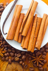 cinnamon and coffee on the white plate