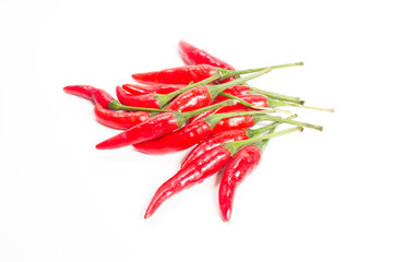 Heap of red hot chillie pepper isolated on white background.
