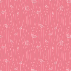 Grass with Dandelions Seamless Pattern, Pink
