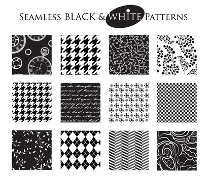 Set Of 12 Seamless Black And White Patterns