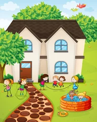Cercles muraux Oiseaux, abeilles une maison et des enfants
