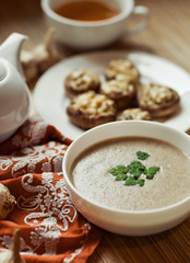 mushroom soup with parsley and stuffed field mushrooms