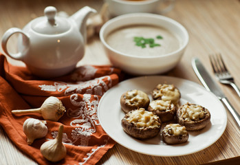 stuffed field mushrooms under cheese