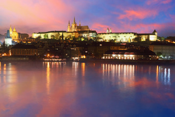 Prague Castle from river at sunrise - Czech republic