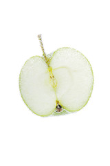 Fresh green apple with water bubbles isolated on white.