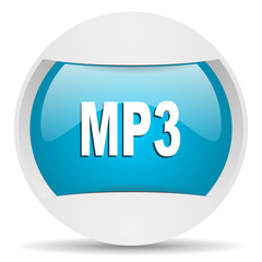 mp3 round blue web icon on white background