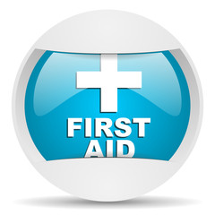 Obraz premium first aid round blue web icon on white background