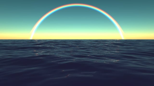 Rainbow Sky Ocean Surf Waves
