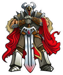 Crusader knight with huge sword, vector