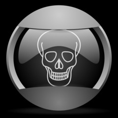 skull round gray web icon on black background