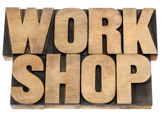 workshop word in wood type