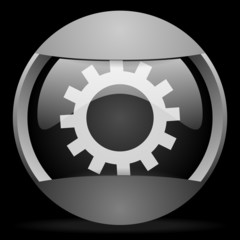 gears round gray web icon on black background