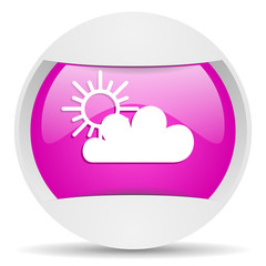 sun and cloud round violet web icon on white background