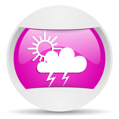 sun and cloud round violet web icon on white background