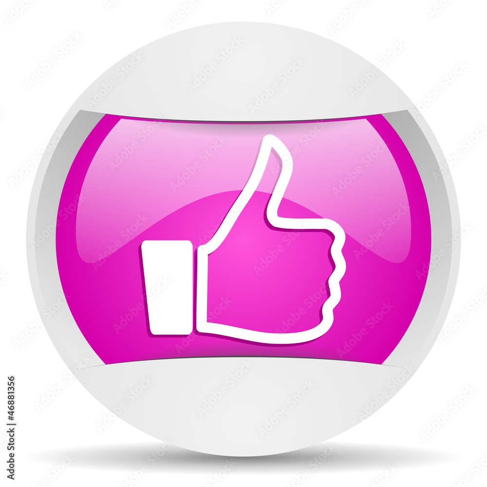 Aufkleber thumb up round violet web icon on white background