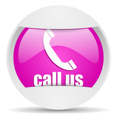 call us round violet web icon on white background
