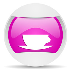 coffee cup round violet web icon on white background