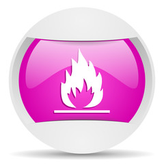 flames round violet web icon on white background