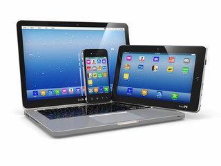 Laptop, phone and tablet pc. Electronic devices