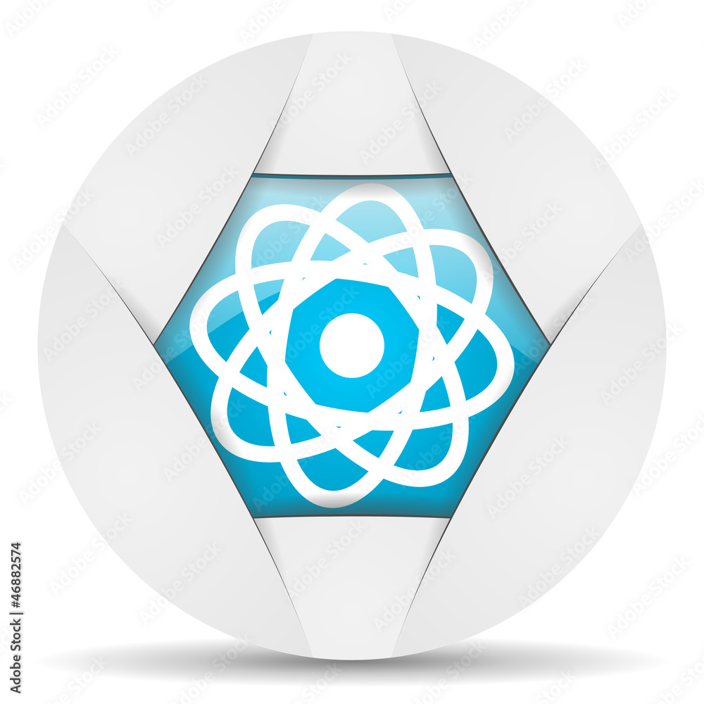 Poster atom round blue web icon on white background