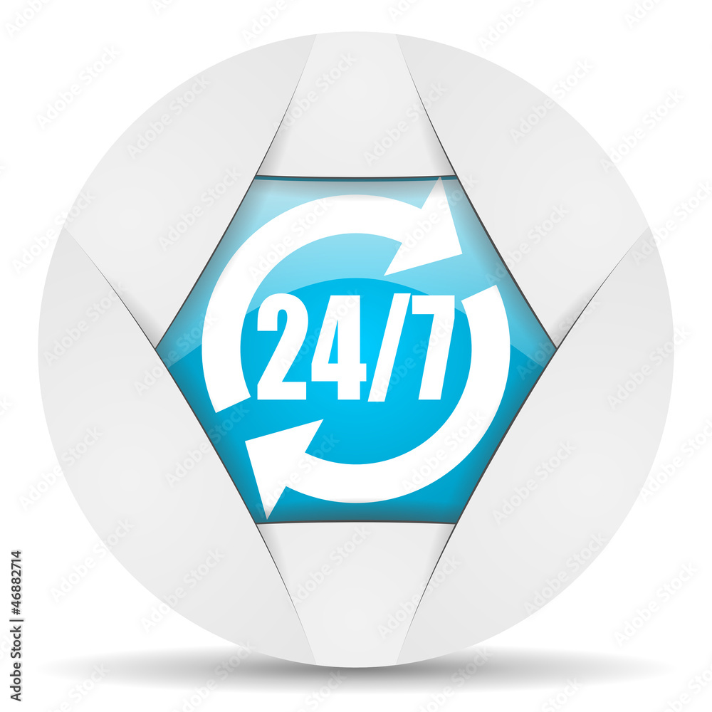 Poster 24/7 service round blue web icon on white background