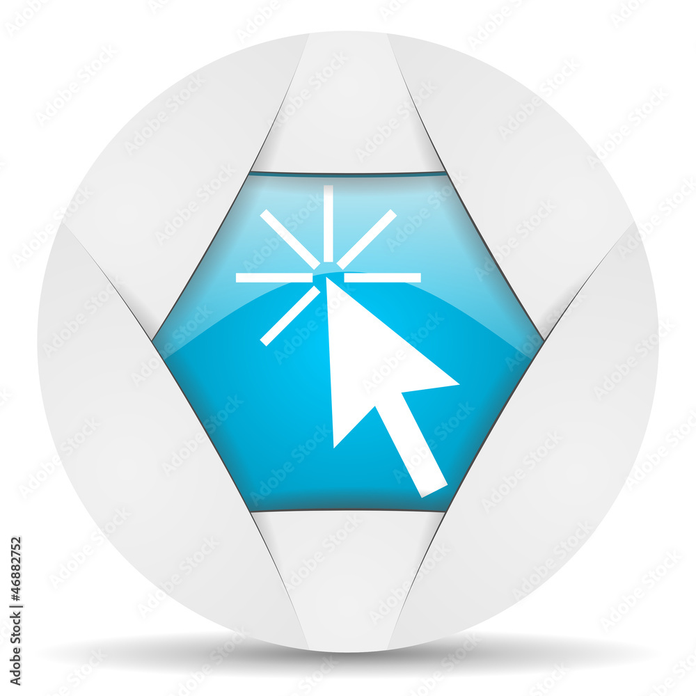 Aufkleber click here round blue web icon on white background