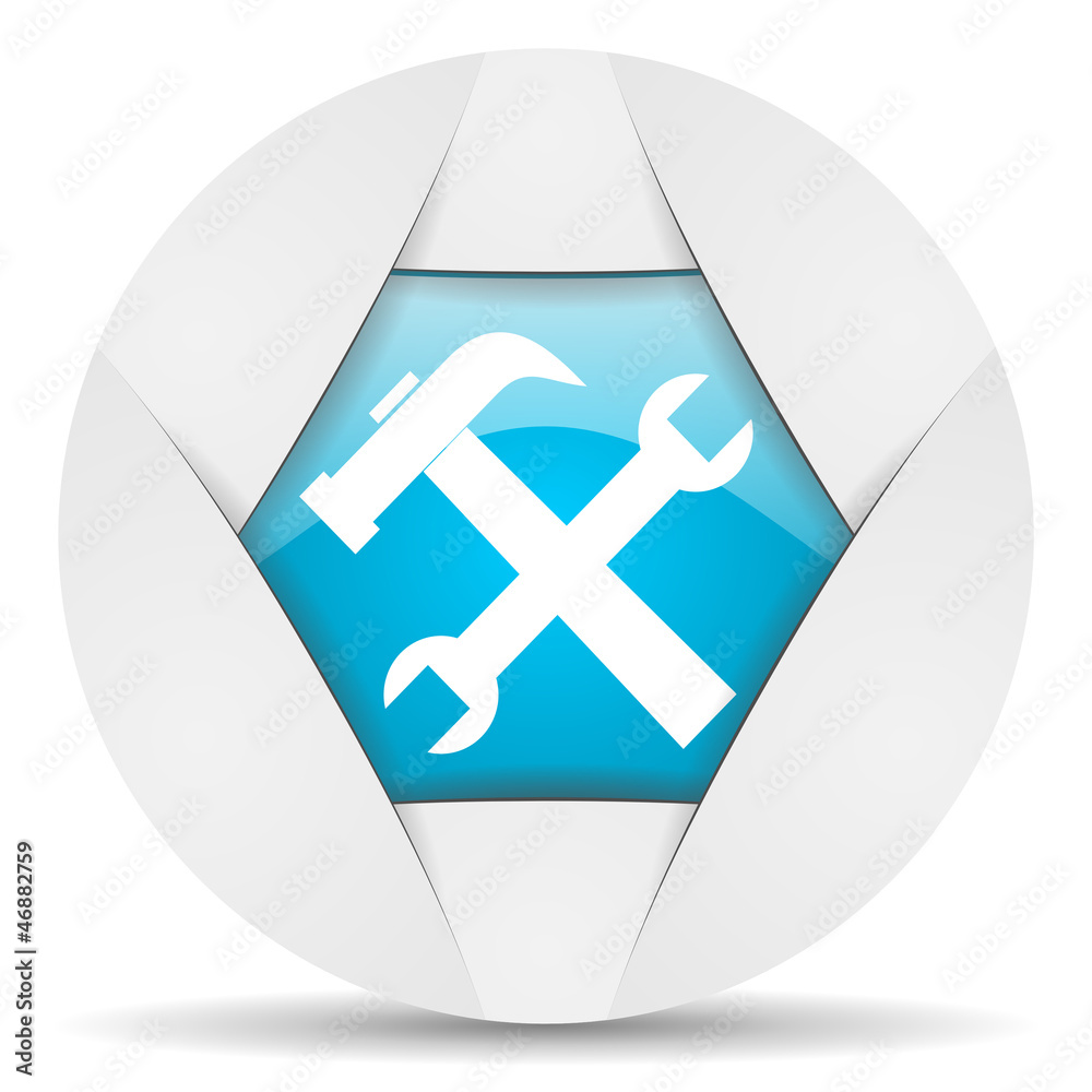 Poster tools round blue web icon on white background