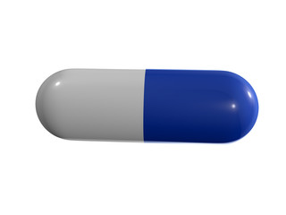 Gélule bleue sur fond blanc