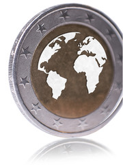 Euro Münze mit Weltkugel