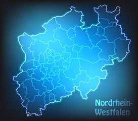 Leuchtende Karte von Nordrhein-Westfalen